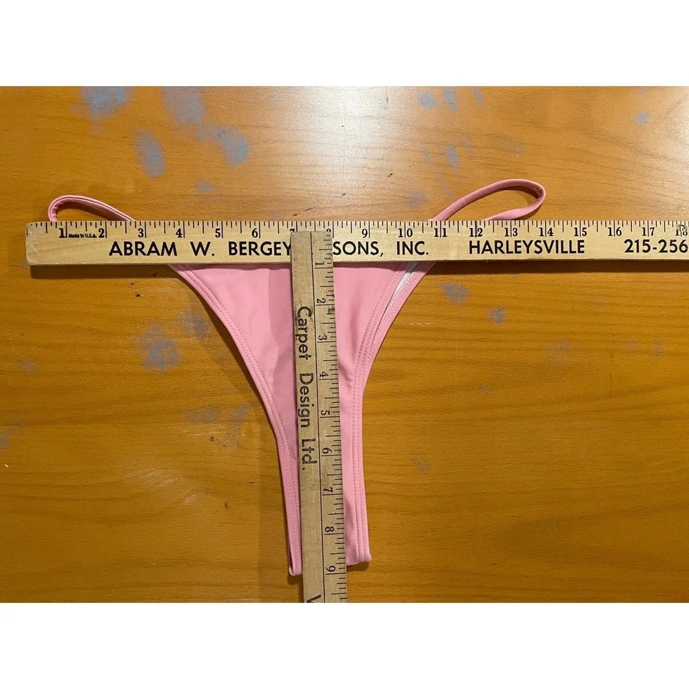 NEW Lilosy Pink Triangle Thong Tie Bikini Set Sexy Mesh Sheer Cover Up Lace Up S - Picture 6 of 12